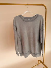 Curvy Acid Washed Exposed Hem Sweatshirt - 2 Colors!
