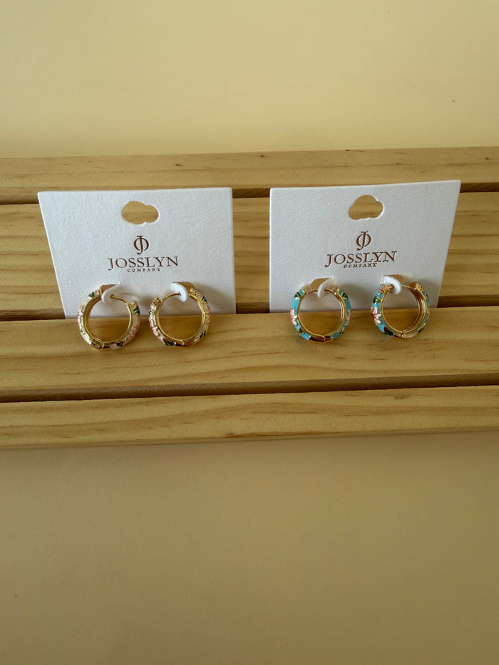 Vintage Cloisonne Enamel Floral Hoops- 2 Colors!