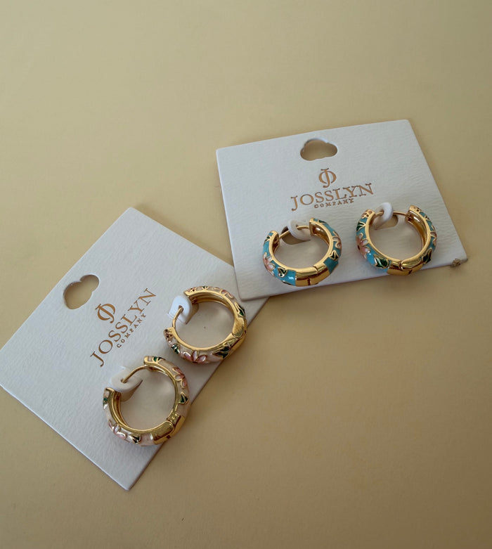 Vintage Cloisonne Enamel Floral Hoops- 2 Colors!