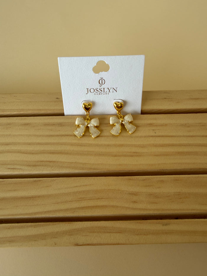 Bow Gold Heart Drop Earrings