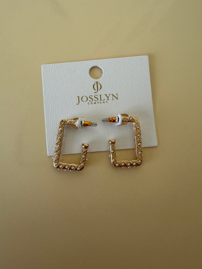 Pearl Gold Mix Rectangle Hoop Earrings