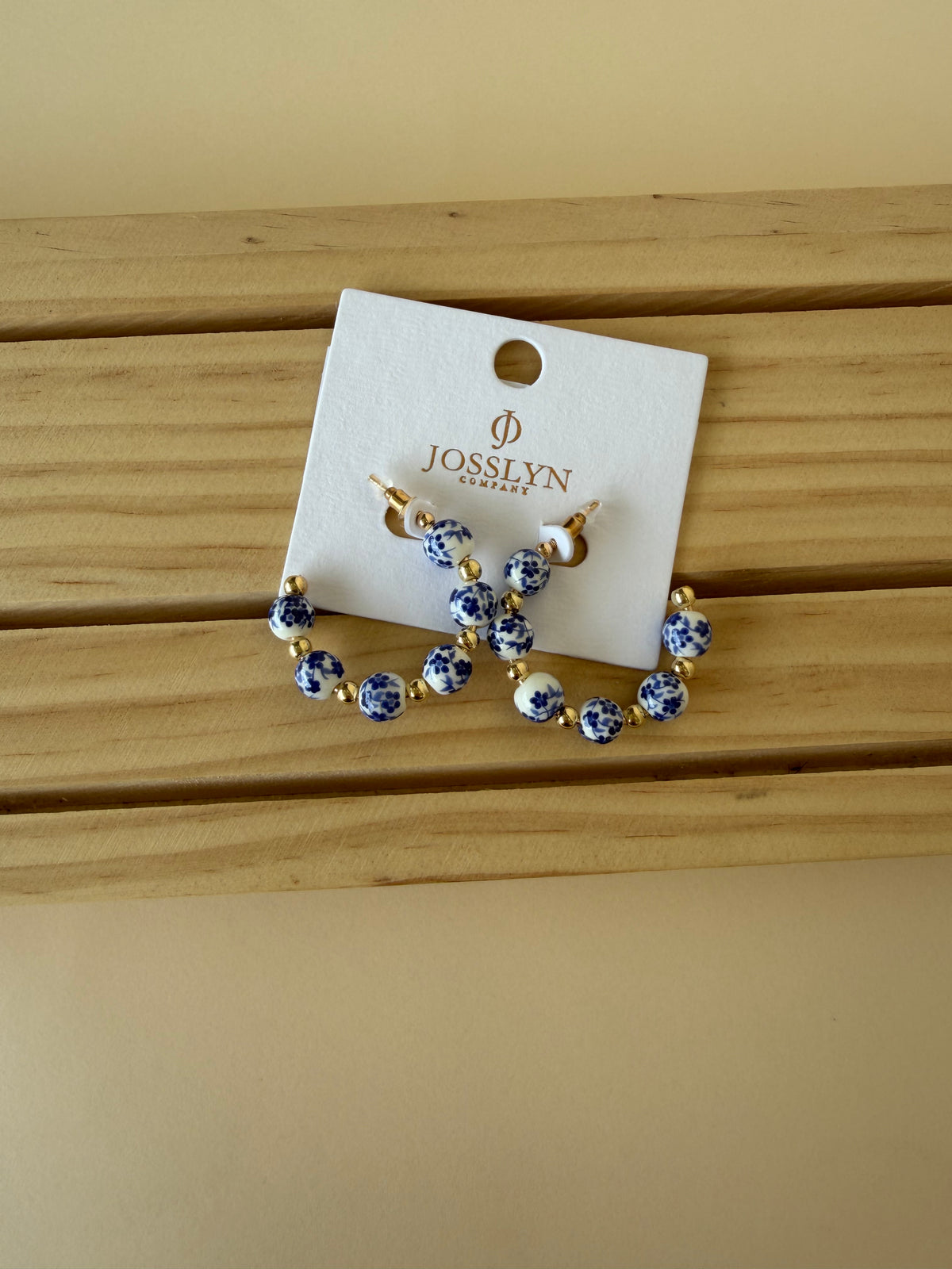 Blue Porcelain Open Hoops