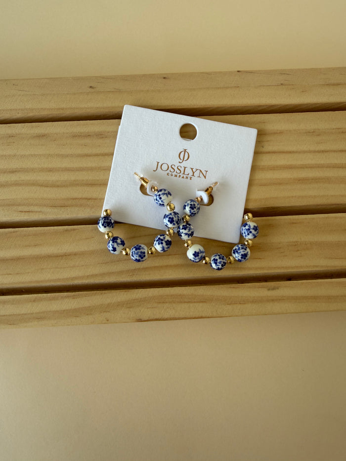 Blue Porcelain Open Hoops