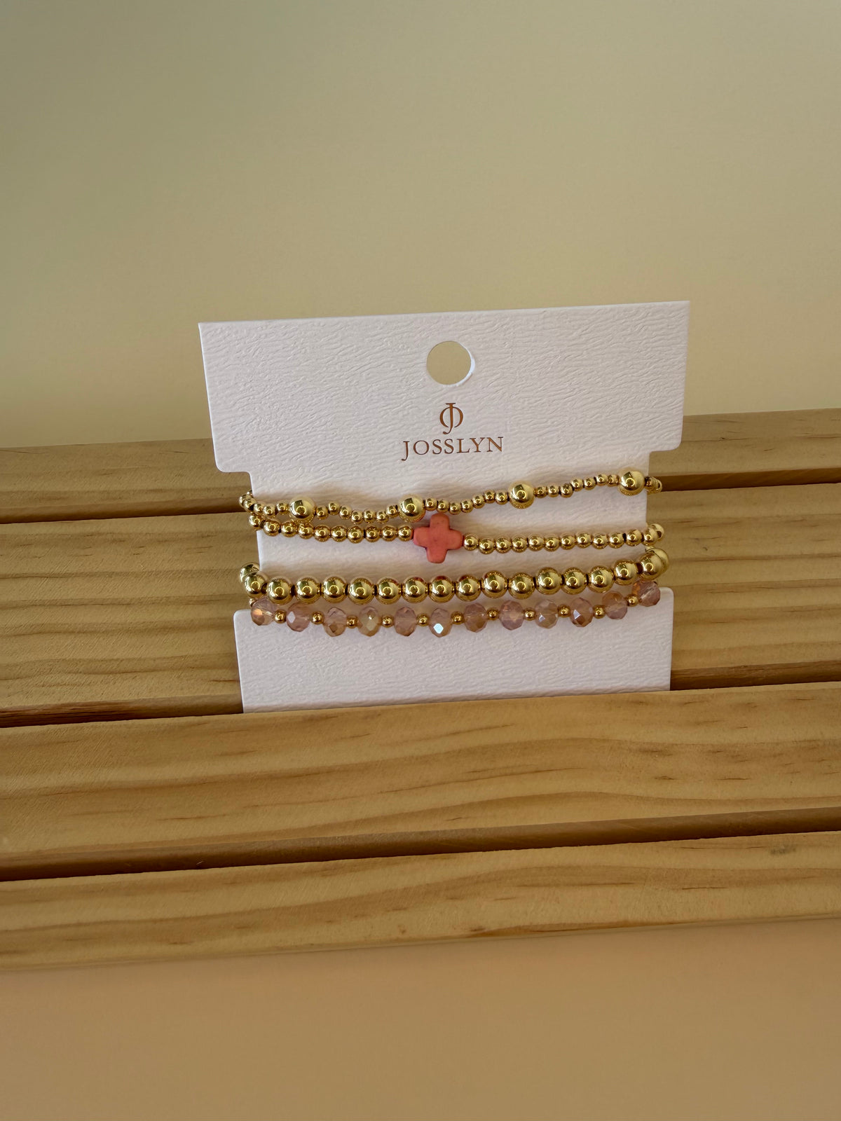 Boho Cross Colorful Beaded Stretch Bracelet Pink