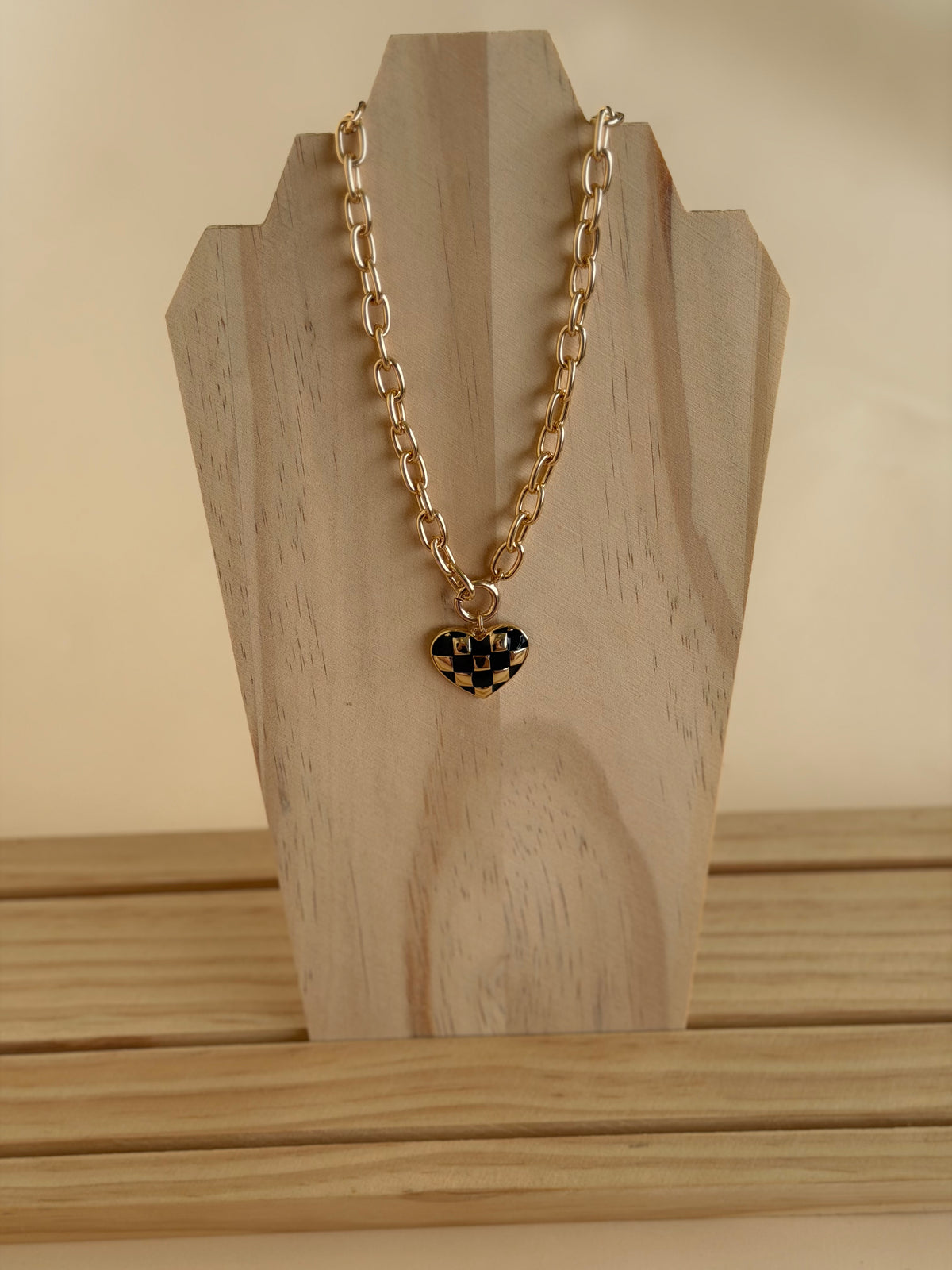 Checkered Heart Toggle Necklace