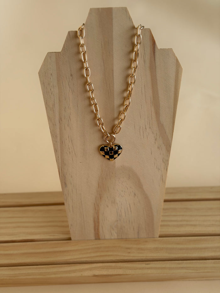 Checkered Heart Toggle Necklace