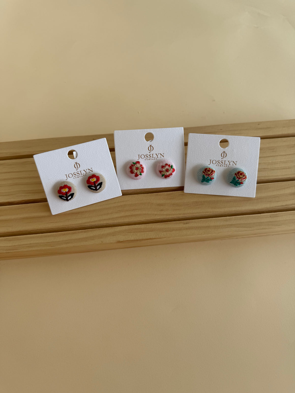 Embroidery Floral Stud Earrings- 3 Colors!