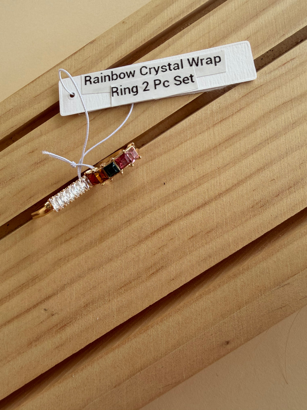 Rainbow Crystal Wrap Ring 2 Pc Set