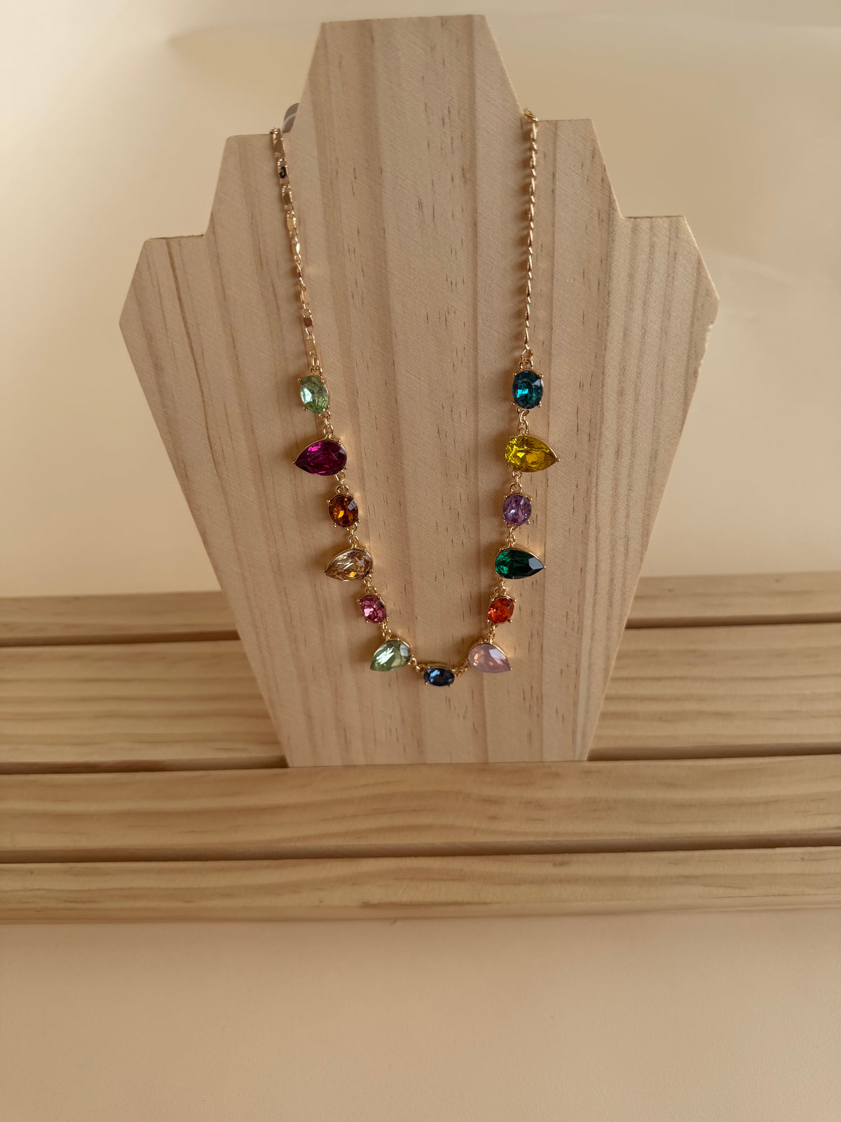 Dangle Rainbow Pear Gemstone Necklace