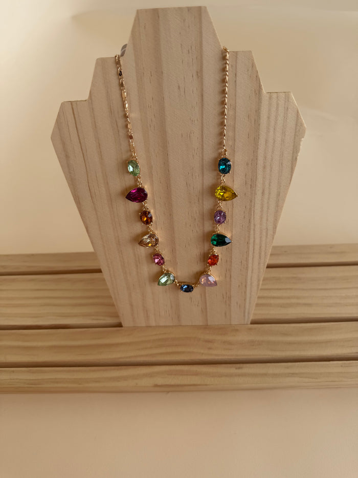 Dangle Rainbow Pear Gemstone Necklace