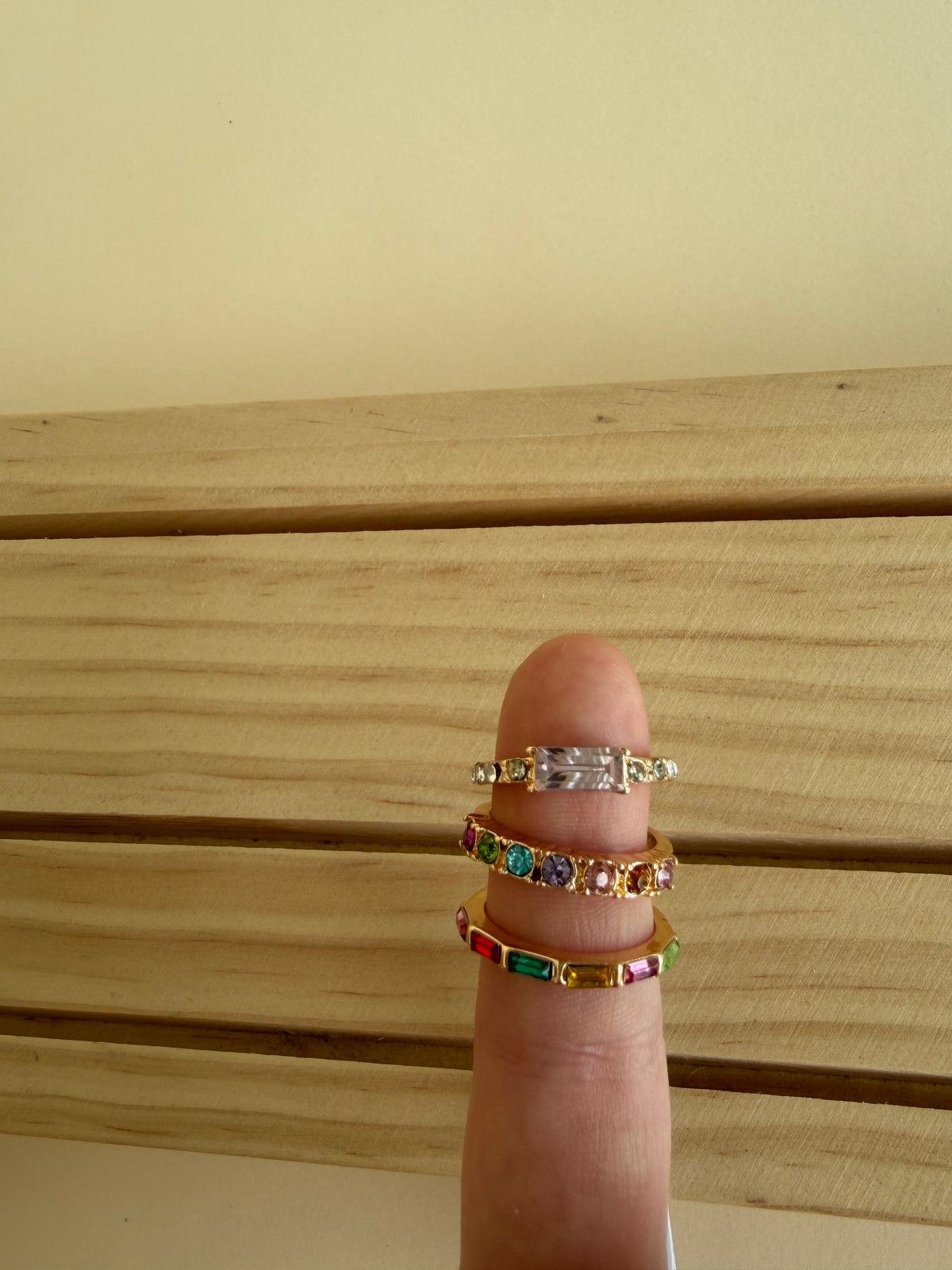 Rainbow Gemstone Triple Band Ring Set