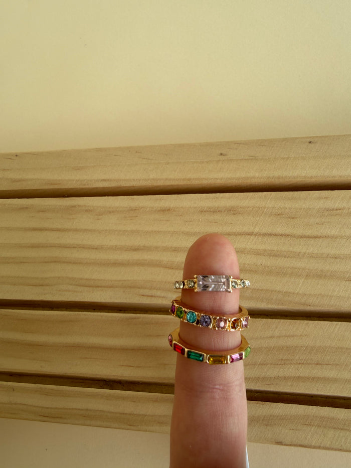 Rainbow Gemstone Triple Band Ring Set