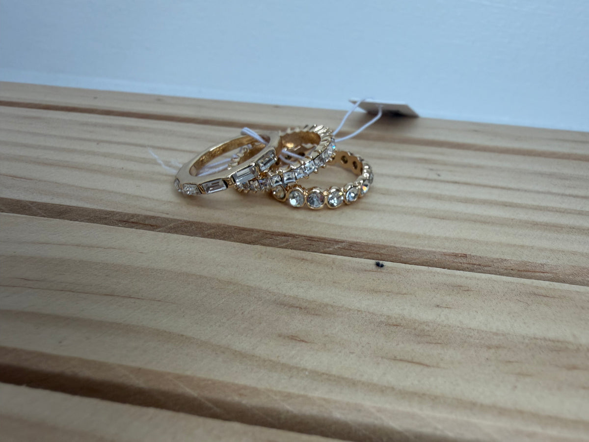 Gold Tone Triple Crystal Stack Ring Set