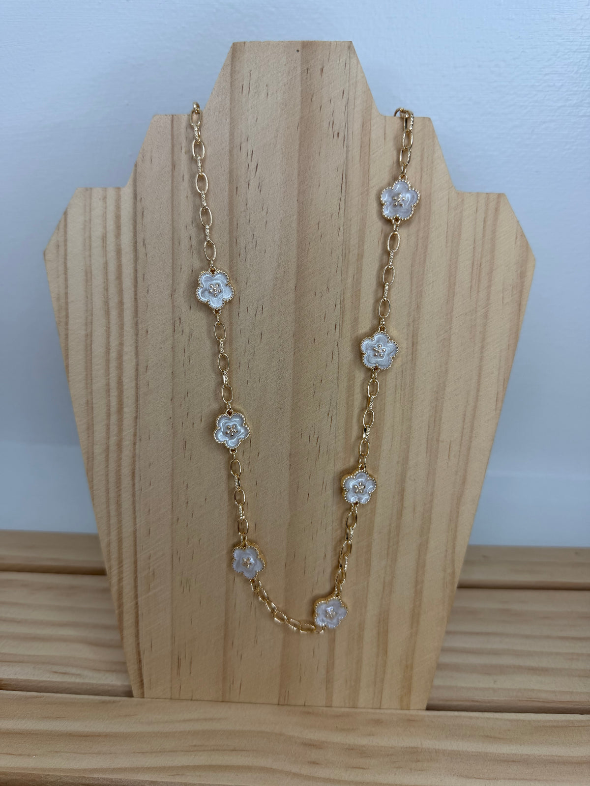 White Enamel Floral Station Necklace