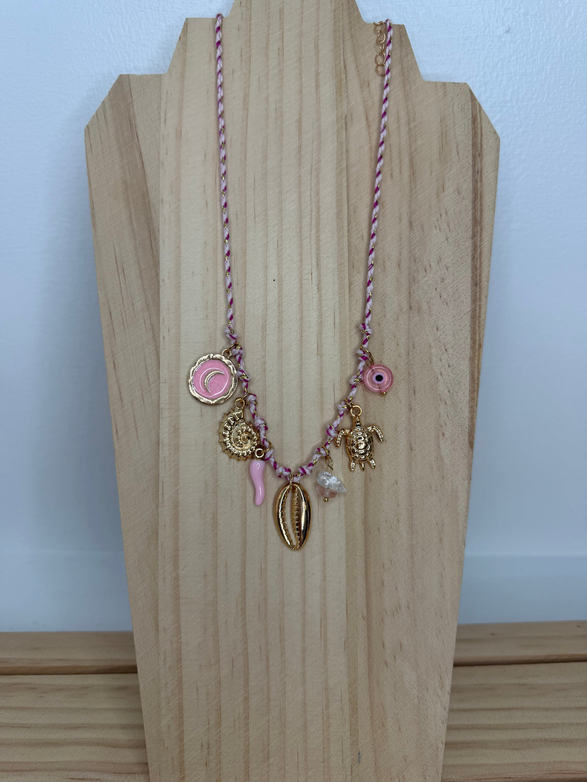 Corded Charm Necklace in Pink