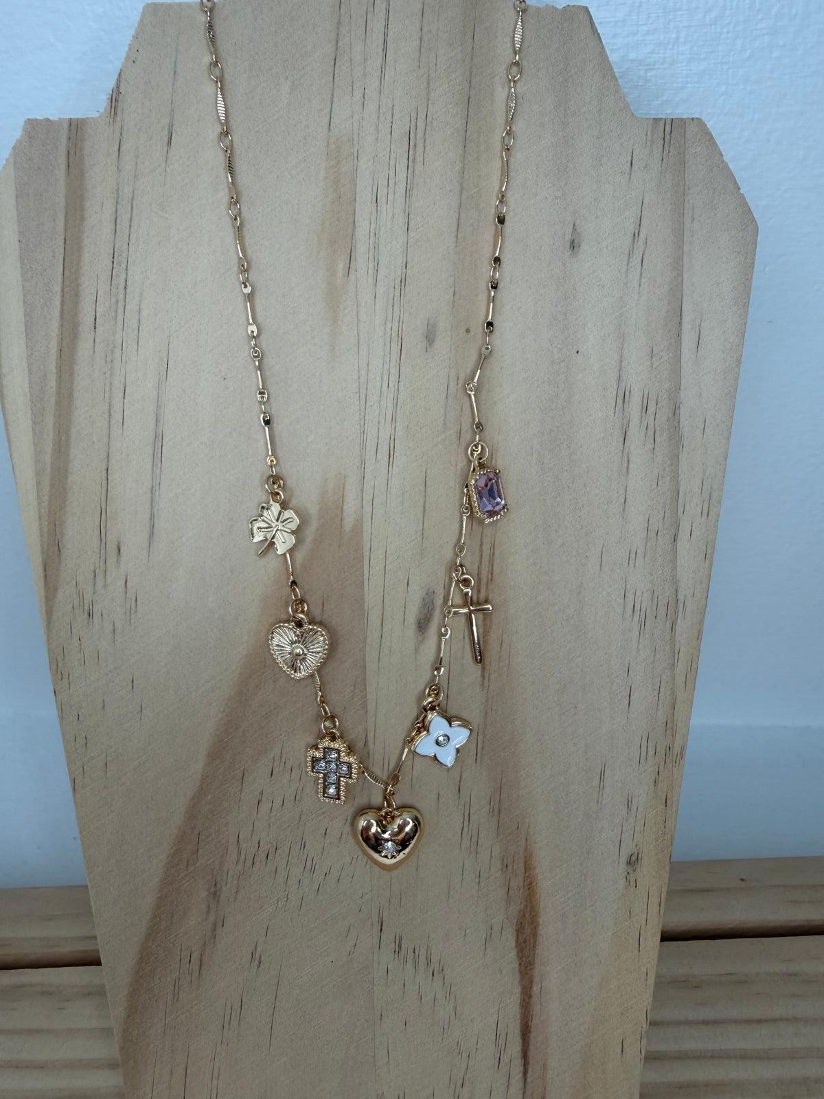 Cross-Heart-Flower-Clover Charm Necklace