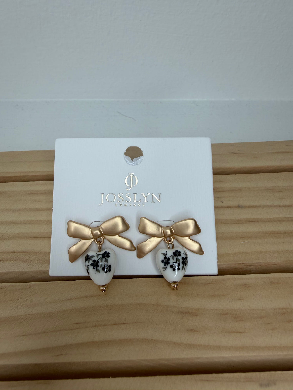 Vintage Porcelain Floral Bow Drop Earrings