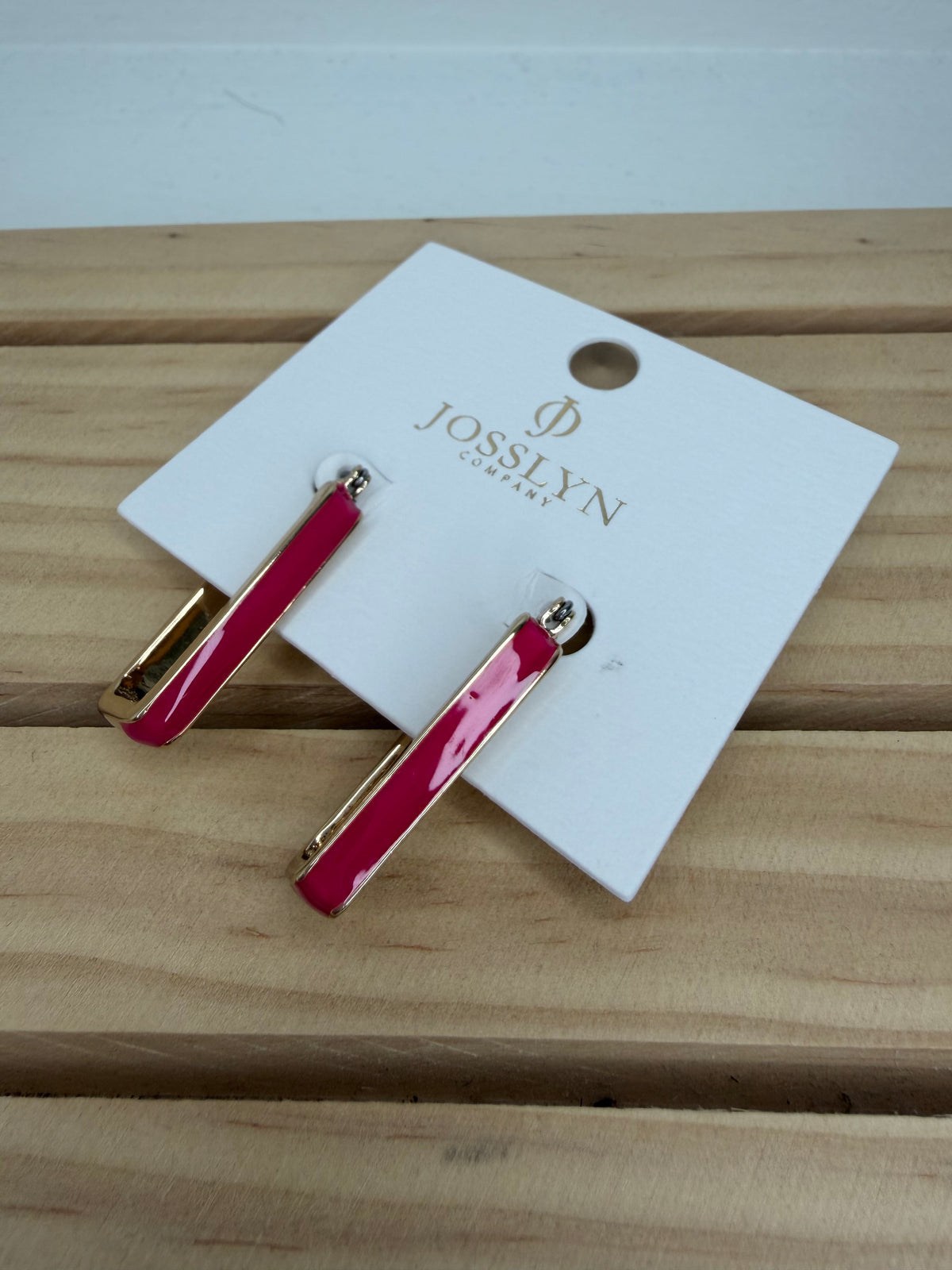 Rectangle Huggie Hoops in Hot Pink