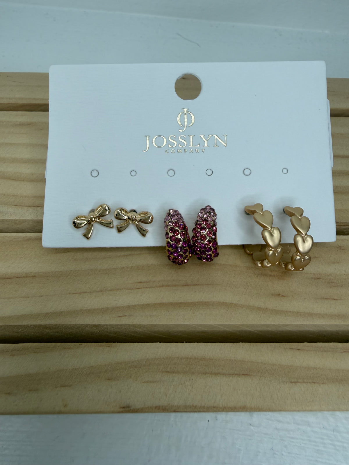 Pink Crystal Bow & Heart Earring Set