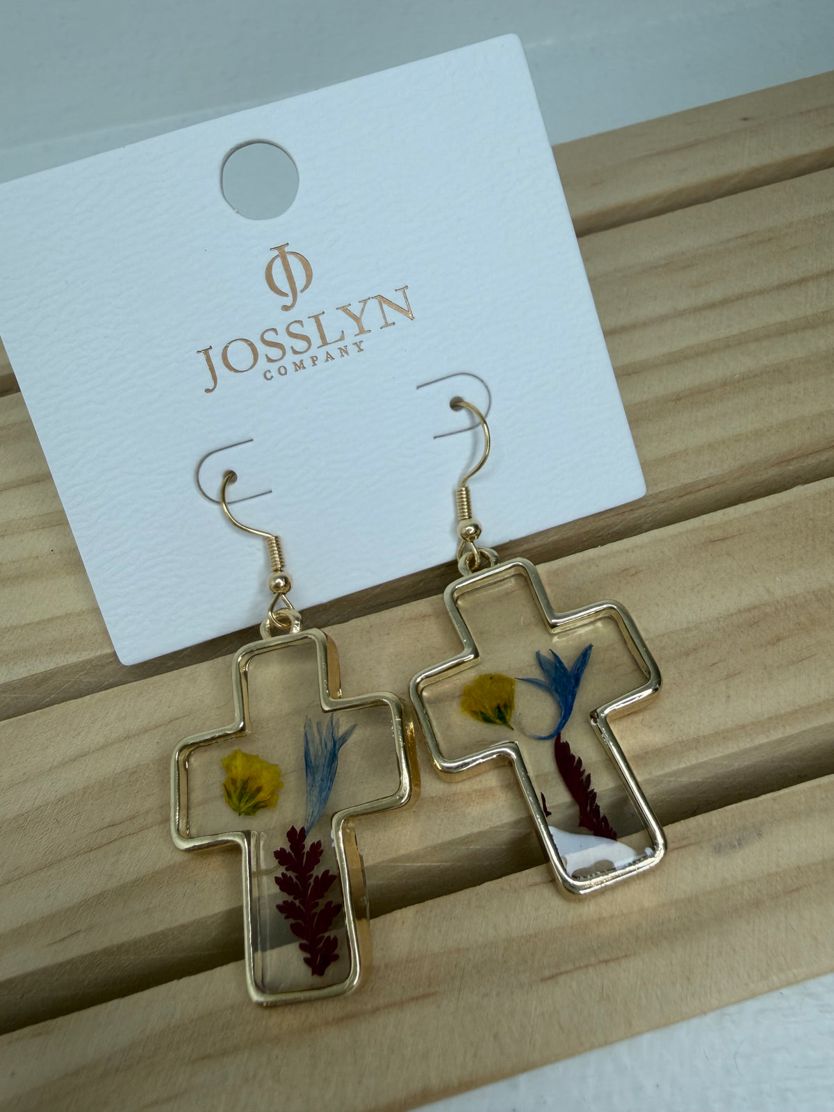 Vintage Dried Flower Cross Earrings