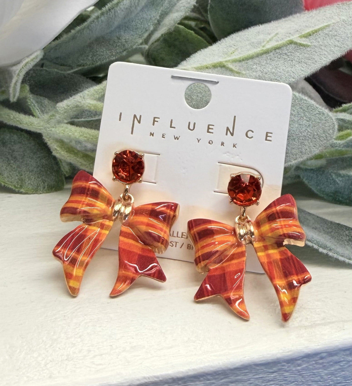 Plaid Bow Drop Earrings