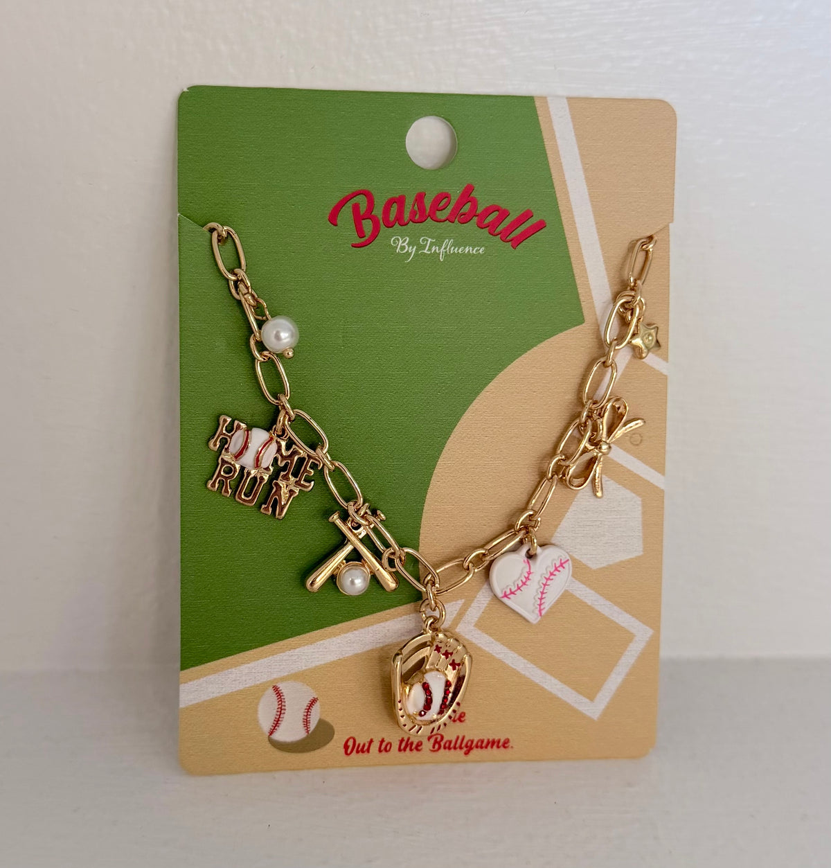 Baseball Pearl Bow Charm Necklace