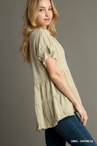 Dobby Dot Jacquard Baby Doll Top in Oatmeal