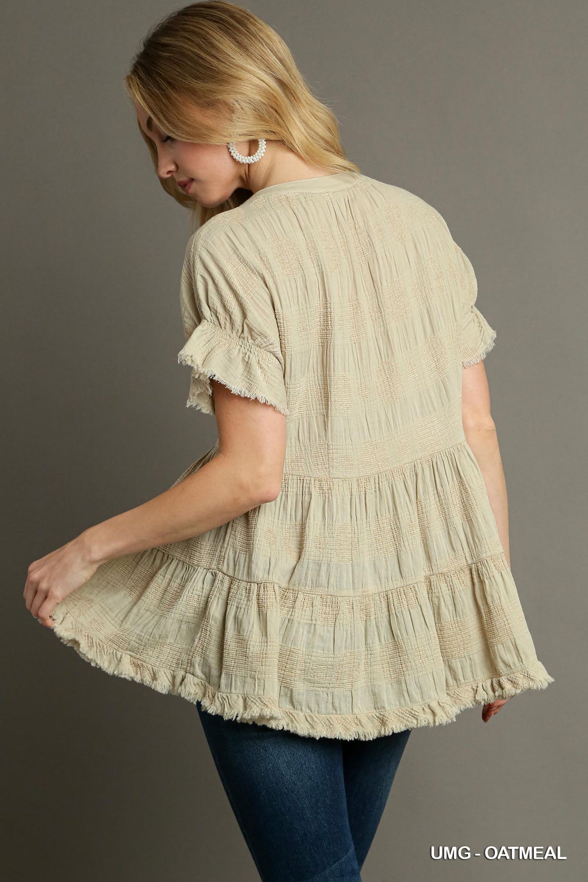 Dobby Dot Jacquard Baby Doll Top in Oatmeal