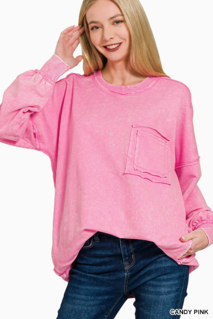 French Terry Raw Edge Pocket Pullover- 4 Colors!