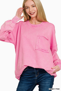 French Terry Raw Edge Pocket Pullover- 4 Colors!