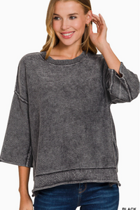 Washed 3/4 Sleeve Boxy Sweater- 2 Colors!