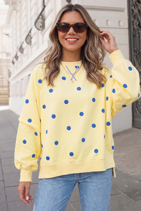 Polka Dot OS LS Top in Yellow/Blue
