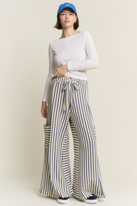 Stripe Wide Leg Pants in Cream/Indigo