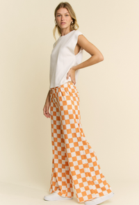 High Waist Checkered Knit Pants in Orange/White