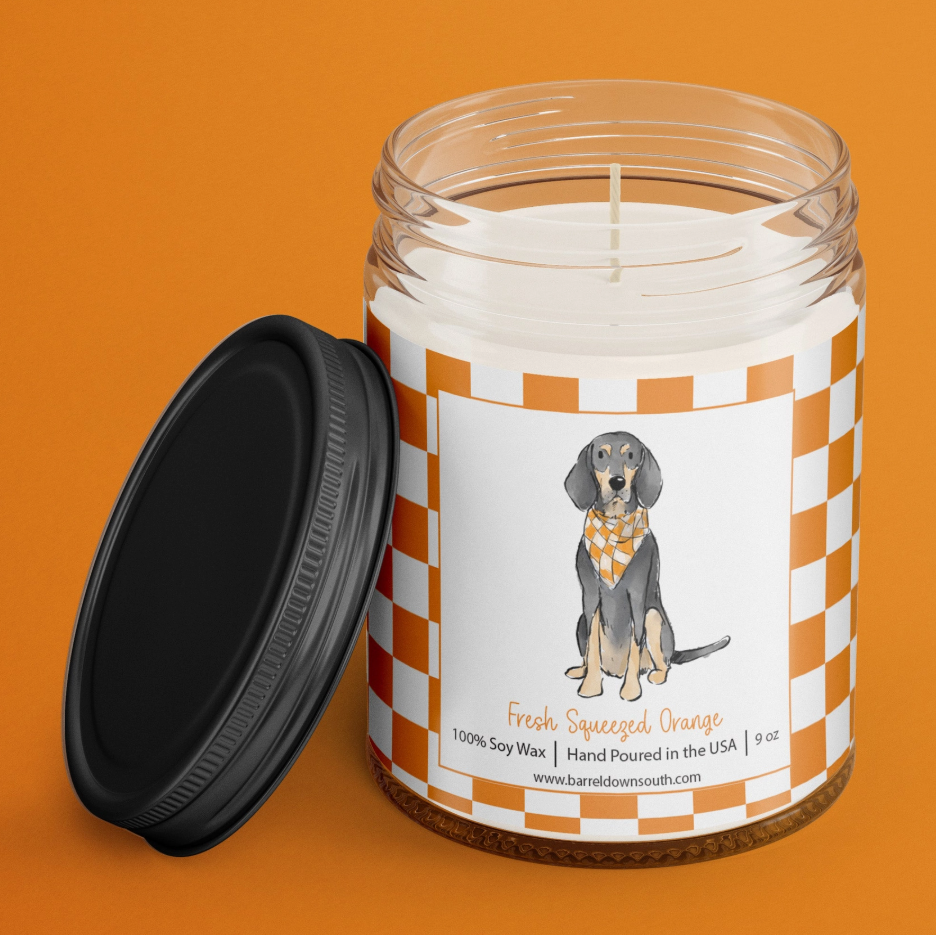 Bluetick Coonhound Checkerboard Candle Fresh Squeezed Orange