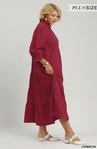 Seersucker Tiered Midi Dress in Crimson