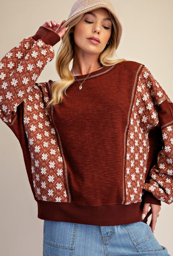 Mix Fabric Pullover in Wooden