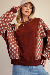 Mix Fabric Pullover in Wooden