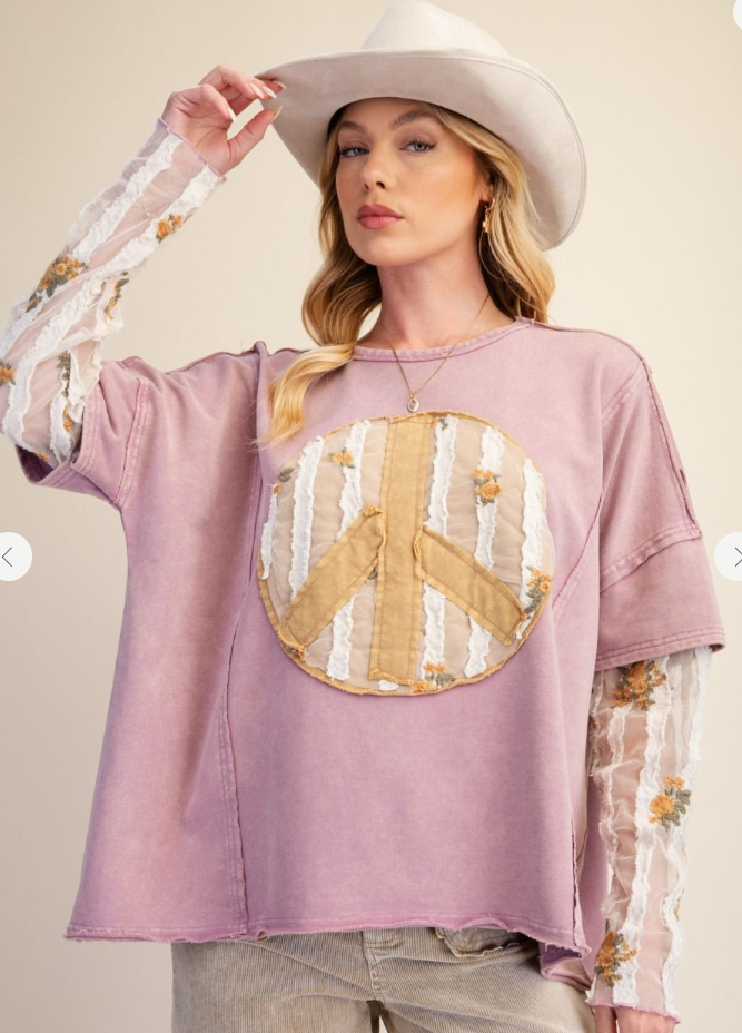 Lace L/S Peace Patch Top