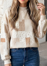 Floral Print Mock Neck in Khaki