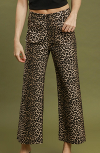 Leopard Print Wide Leg Cropped Pants in Brown