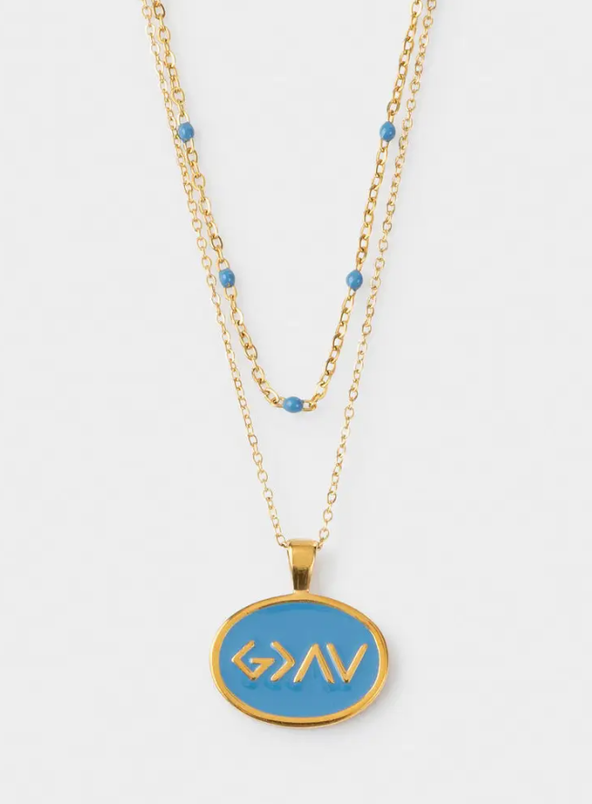 God Is Greater Necklace in Blue