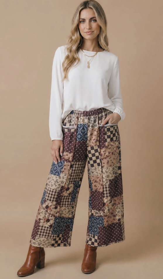 Fall Patchwork Floral Pants