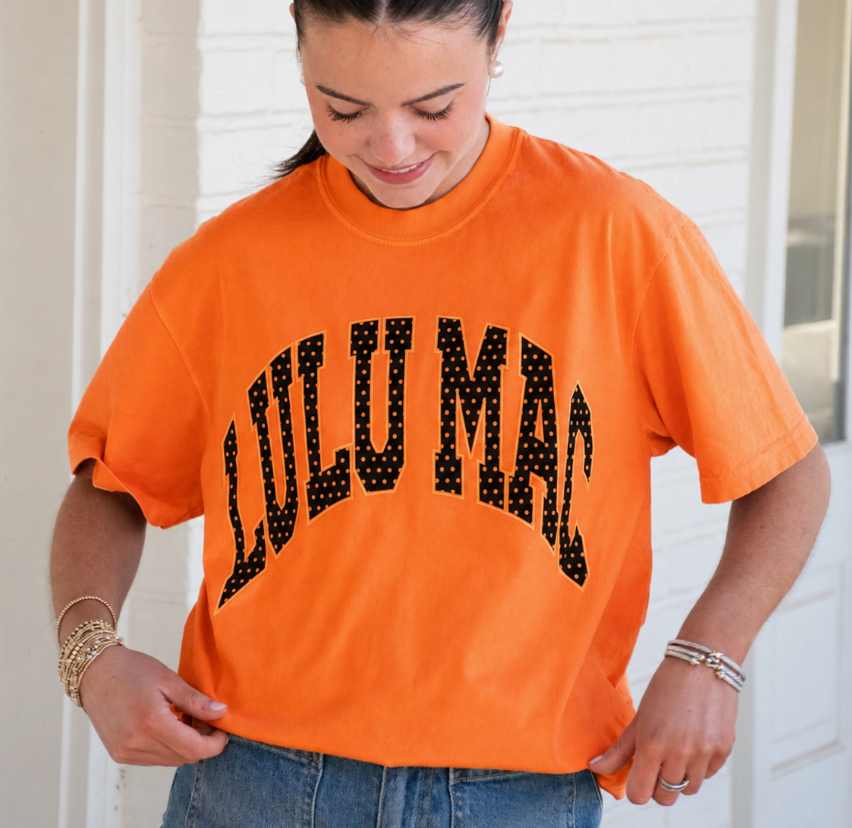 Lulu Mac Polka Dot Tee in Orange/Black