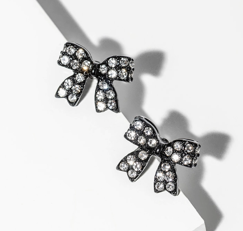 Rhinestone Bow Studs in Black
