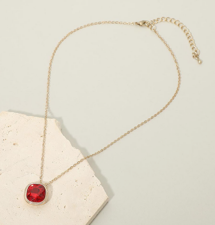 Square Stone Bezel Pendant Necklace - 3 Colors!
