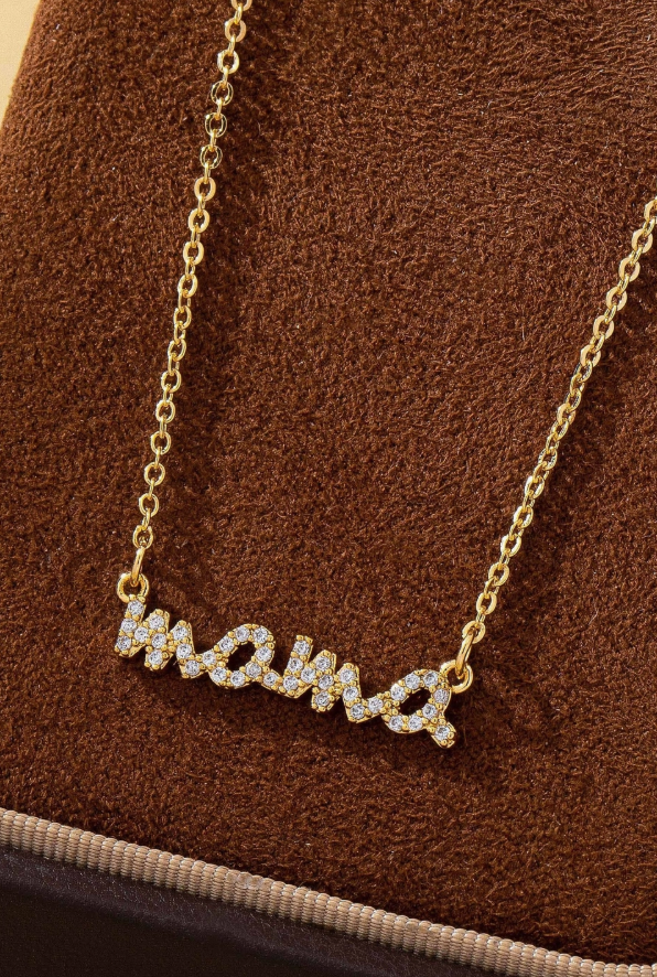 Crystal Pave Mama Necklace in Gold