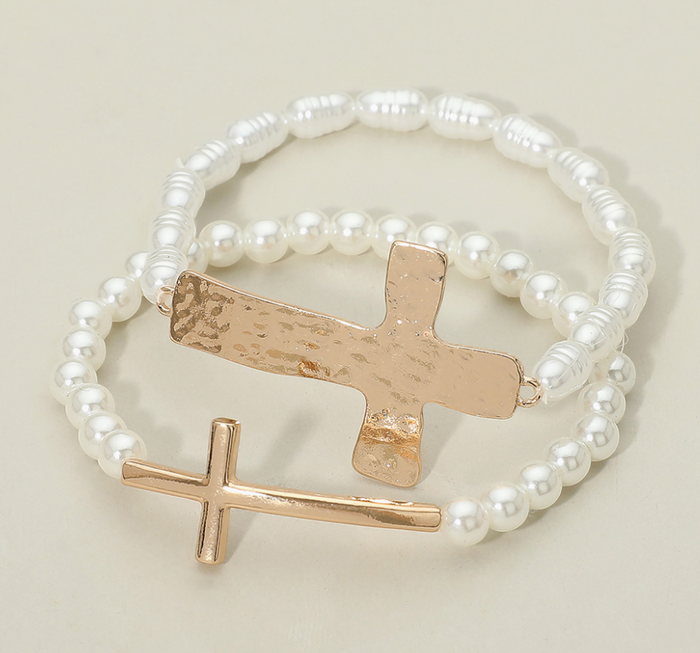 Cross Pearl Stretch Bracelets