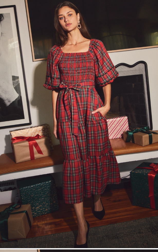 Smocked Plaid Midi Dress- 2 Colors!