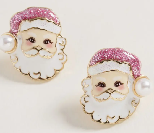 Pearl Glittered Santa Studs- 2 Colors!